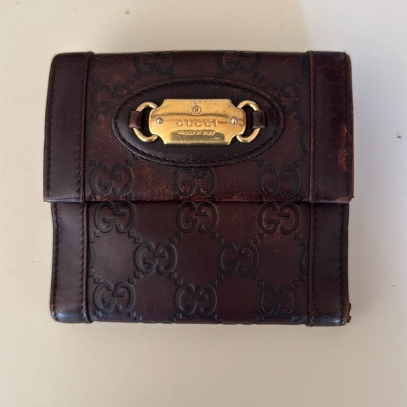 Guccissima French Flap Wallet Brown Leather Gold Hardware. Authentic - Picture 2 of 15